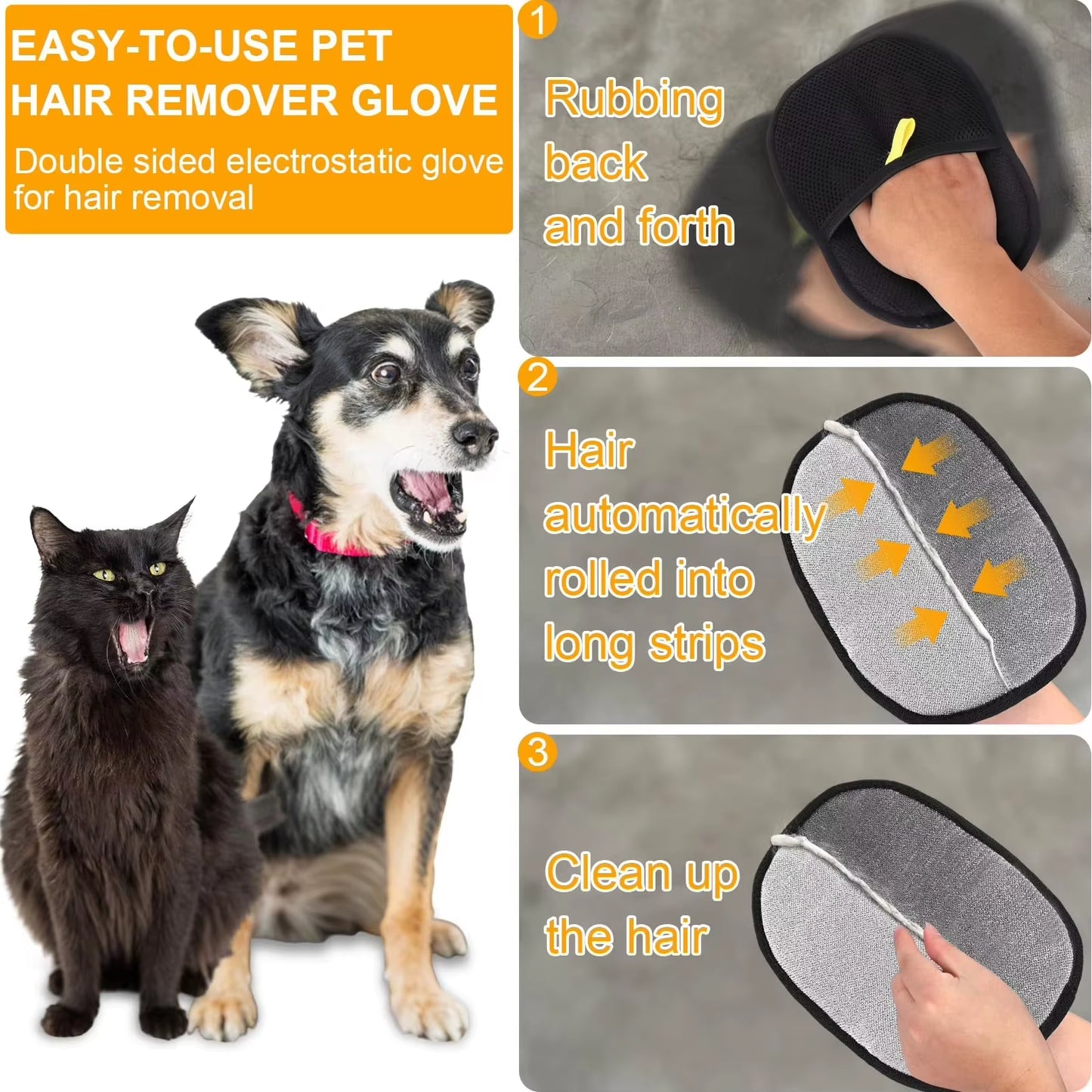 1/2/3/4Pcs Pet Hair Remover Mitt Pet Hair Remover Gloves Deshedding Brush Glove for Dog Cat Rabbit with Long/Short/Curly Hair